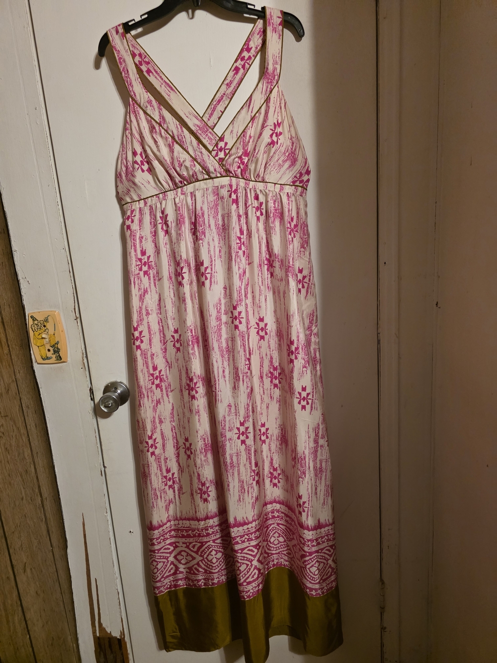 Ann Taylor Loft  Pink and Cream Maxi Dress with Olive Hem, Size 12